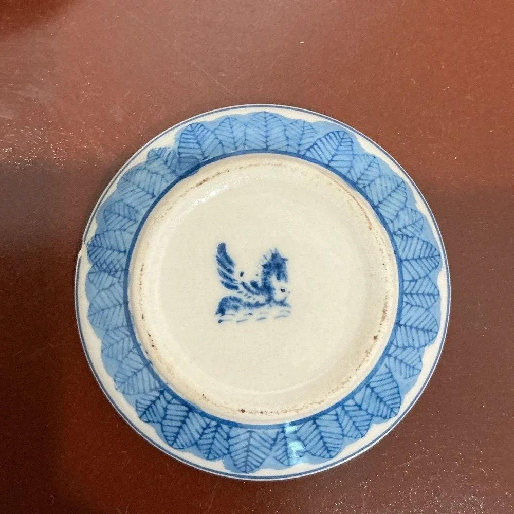 Vintage Porcelain‎ Rouge Box 2 Piece Blue Floral With Birds